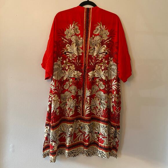 Chico's Red Floral Animal Print Art Nouveau Kimono Cardigan Robe Small / Medium - Picture 8 of 10